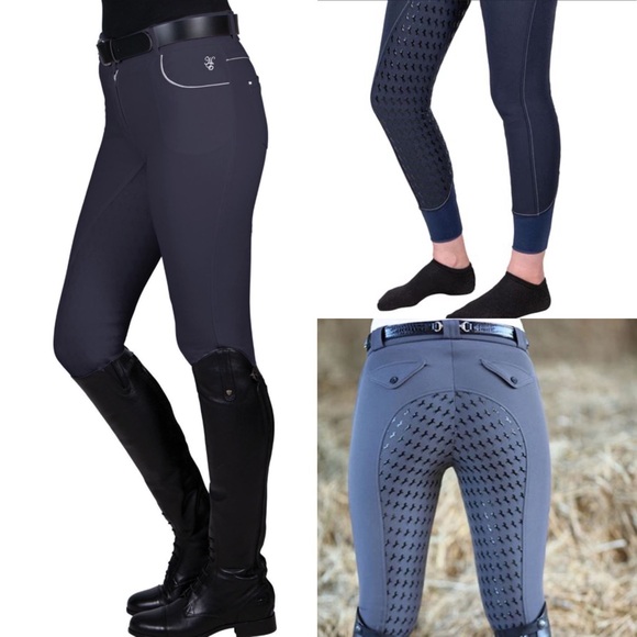 Huntington Equestrian Ventilated Silicone Full Seat Grip Breeches Navy Size 14 - Picture 11 of 11
